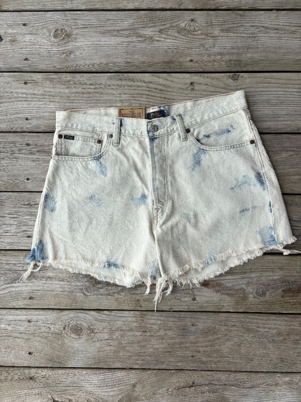 Polo Ralph Lauren Sprighton Boyfriend Denim Shorts 30 White Wash Distressed Cut